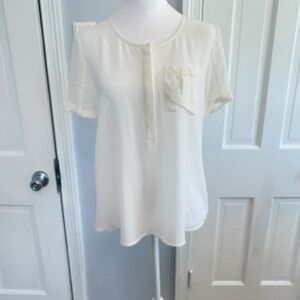 Reiss Womens 6 Ramona Blouse White Swiss Dot Sheer Back Short Sleeve